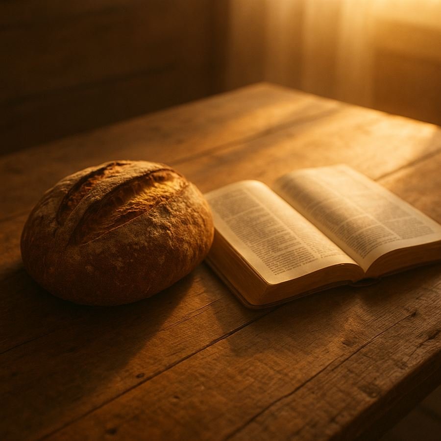 Ilustração do dia 4, A outra fome: cena inspirada em Mateus 4:4